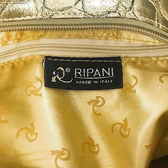 RIPANI Metallic Soft Gold Reptile Embossed Italian Patent Leather Zipper Tote - Picture 10 of 11